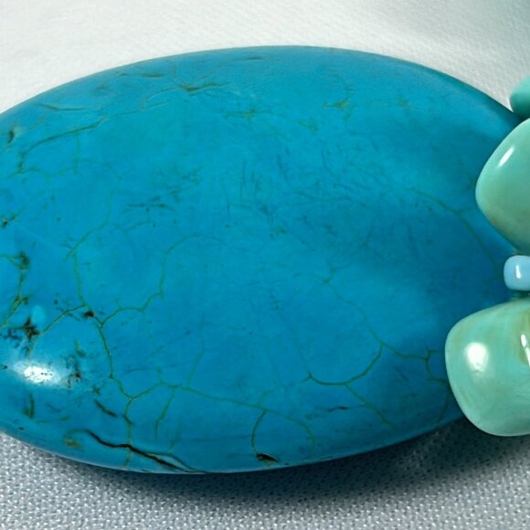 Faux Turquoise 4 Tier Oval Pendant Necklace Chippy Statement Silver Tone 16-19" - Picture 11 of 12